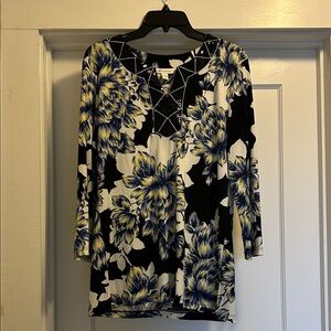 JM Collection Sequin V-Neck Floral Women’s Blouse, Size Medium